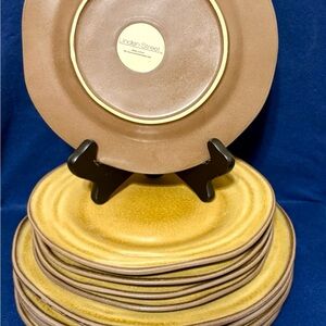 Linden Street Studio Stoneware Plates in Yellow and Brown